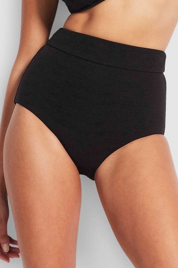 Seaside ביקיני תחתון גזרה גבוה מחטב שחור  