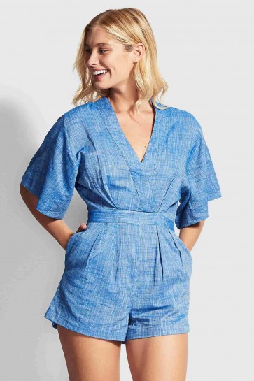 Safari Spot אוברול קצר שוולונים מחשוף V עמוק ג'ינס