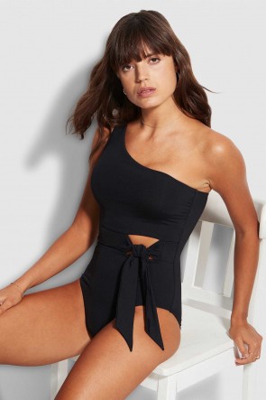 Active בגד ים שלם מחטב על, כתף אחת שחור 