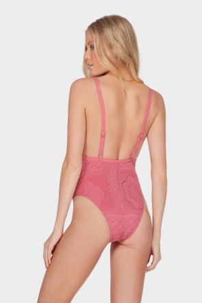 Daydreamer בגד ים שלם מפתח ירך גבוה ורוד פודרה