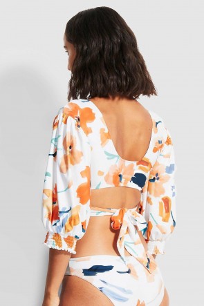 Summer Memoirs ביקיני טופ קרופ מעטפת שרוולים ארוכים