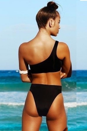 ביקיני Active כתף אחת ותחתונים עם מפתח ירך גבוה בגזרה גבוהה