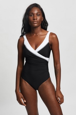 Valentina בגד ים שלם מחטב מעטפת שחור לבן 