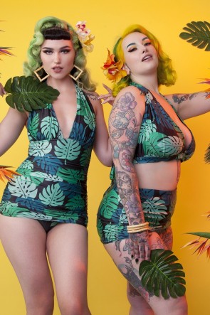 Green Palm בגד ים שלם מחטב על בגזרת חצאית