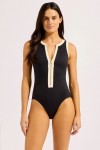 Seafolly שלם מחטב סגירת קולר עם רוכסן , צוואר גבוה